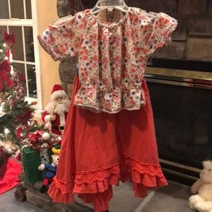 Set of gorgeous orange floral skirt and top